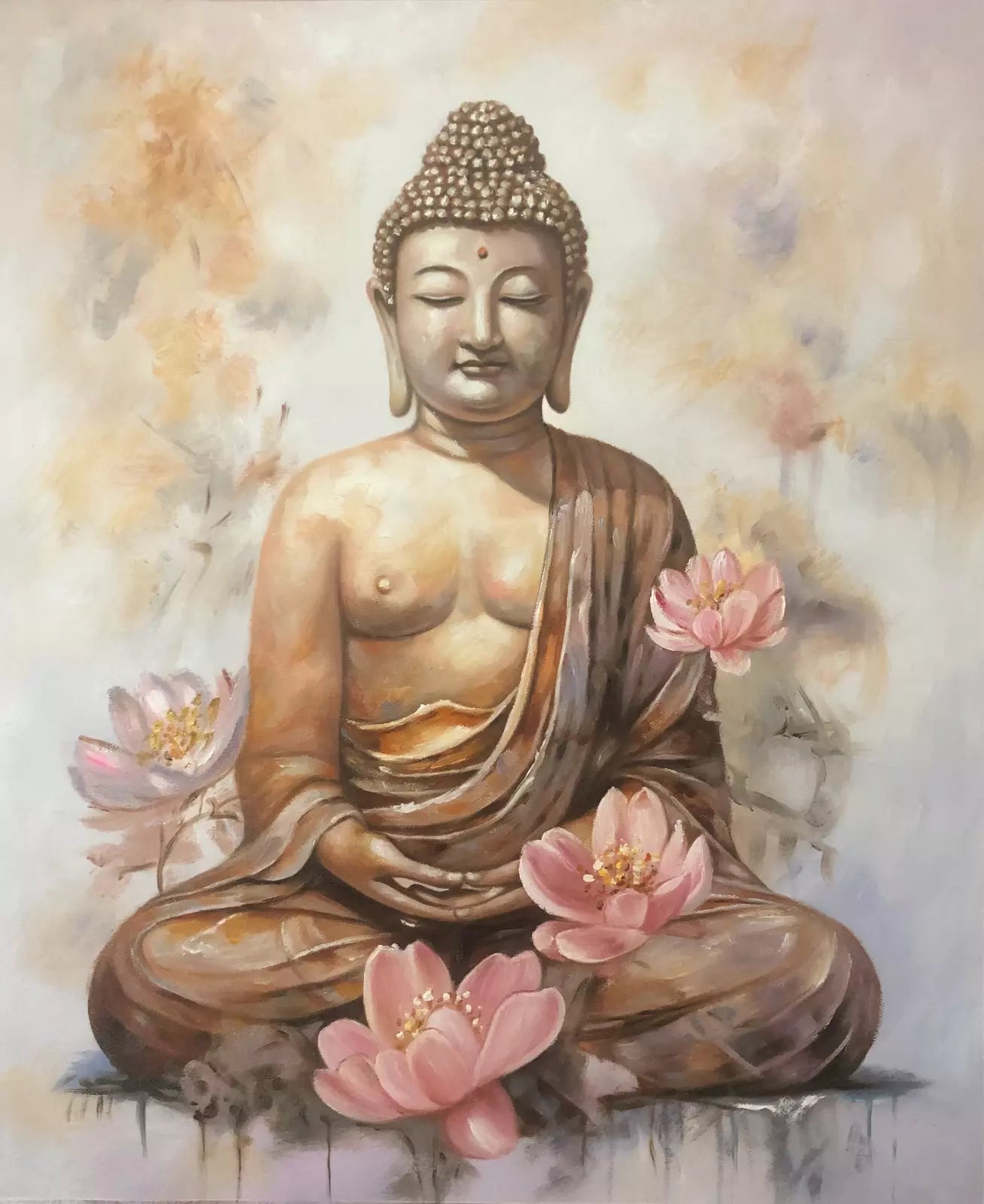 art-decoration-tableau-peinture-huile-toile-religion-buddha-meditation-lotus