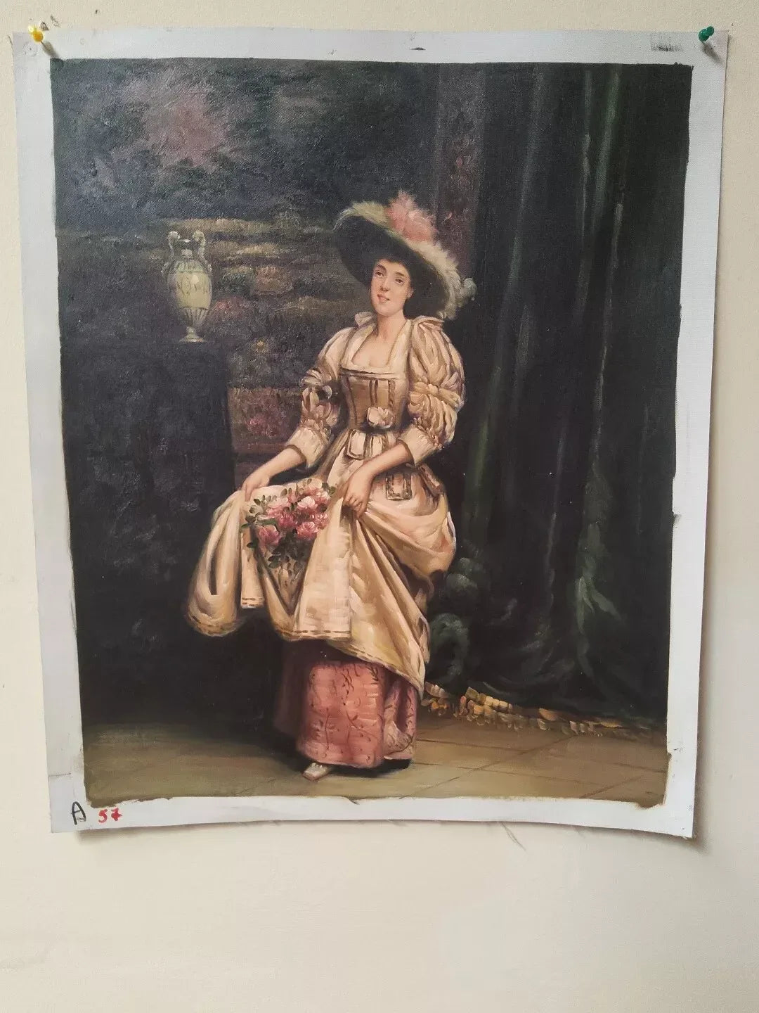 art-decoration-tableau-peinture-huile-toile-portrait-feminin-dame-noble-fleurs - Kikooyou Art Gallery