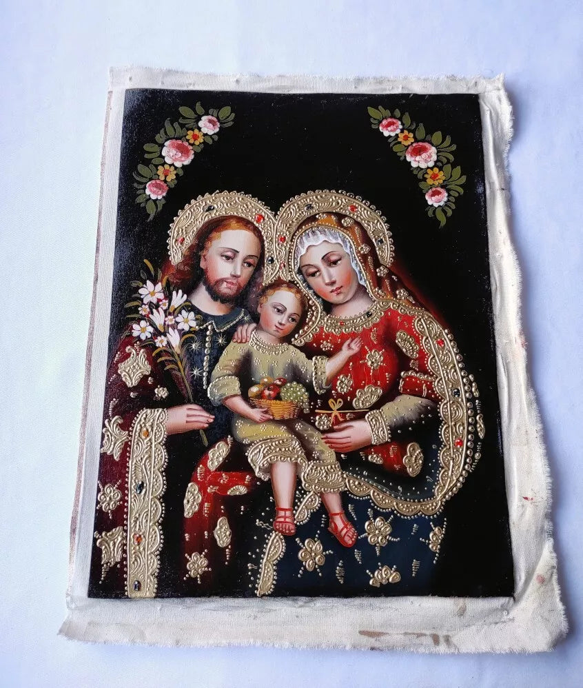 Sainte Famille, art catholique, école de Cuzco, peinture à l'huile, peinte à la main, art