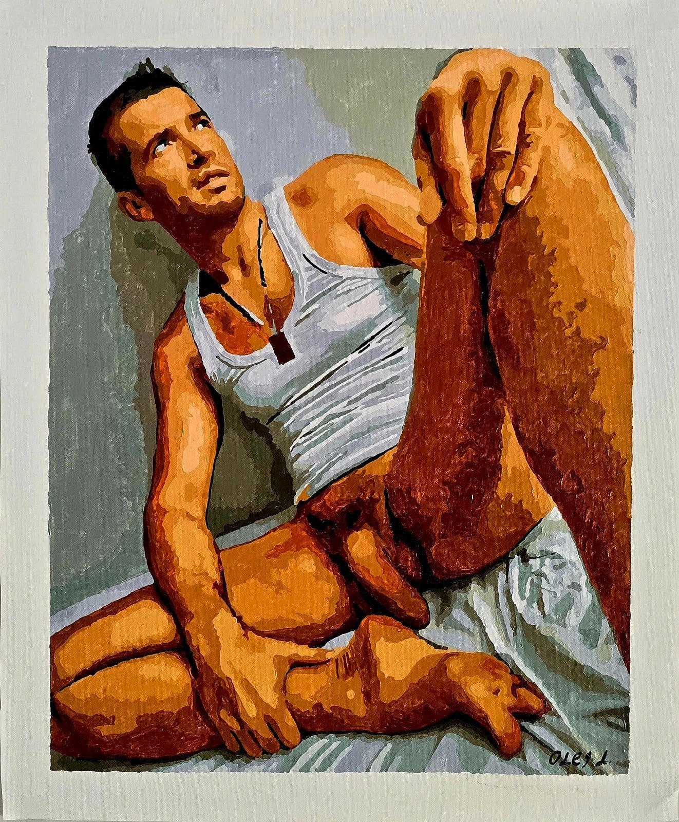 art-decoration-tableau-peinture-huile-toile-portrait-homme-nu-male-tbm-intégrale-MAN IN A TANK TOP