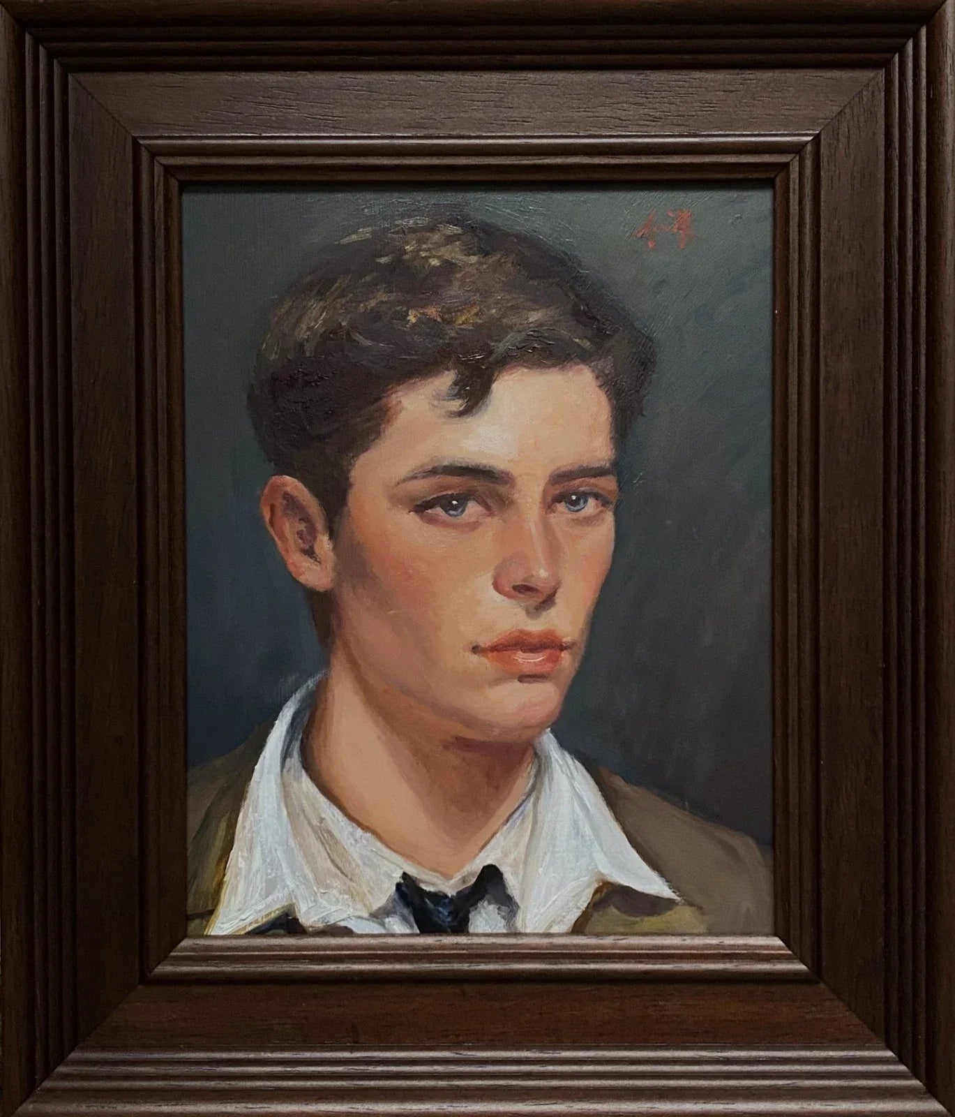 Tableau huile original style édouardien portrait jeune homme. Encadré prêt à accrocher - Kikooyou Art Gallery