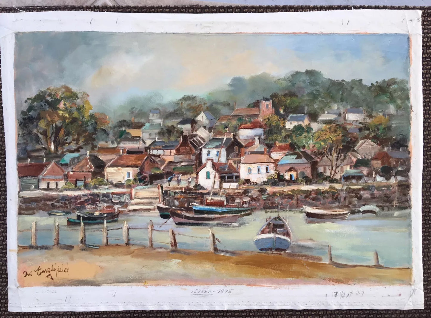 art-decoration-tableau-peinture-huile-toile-Tableau original "PORT", signé : Ira Englefield