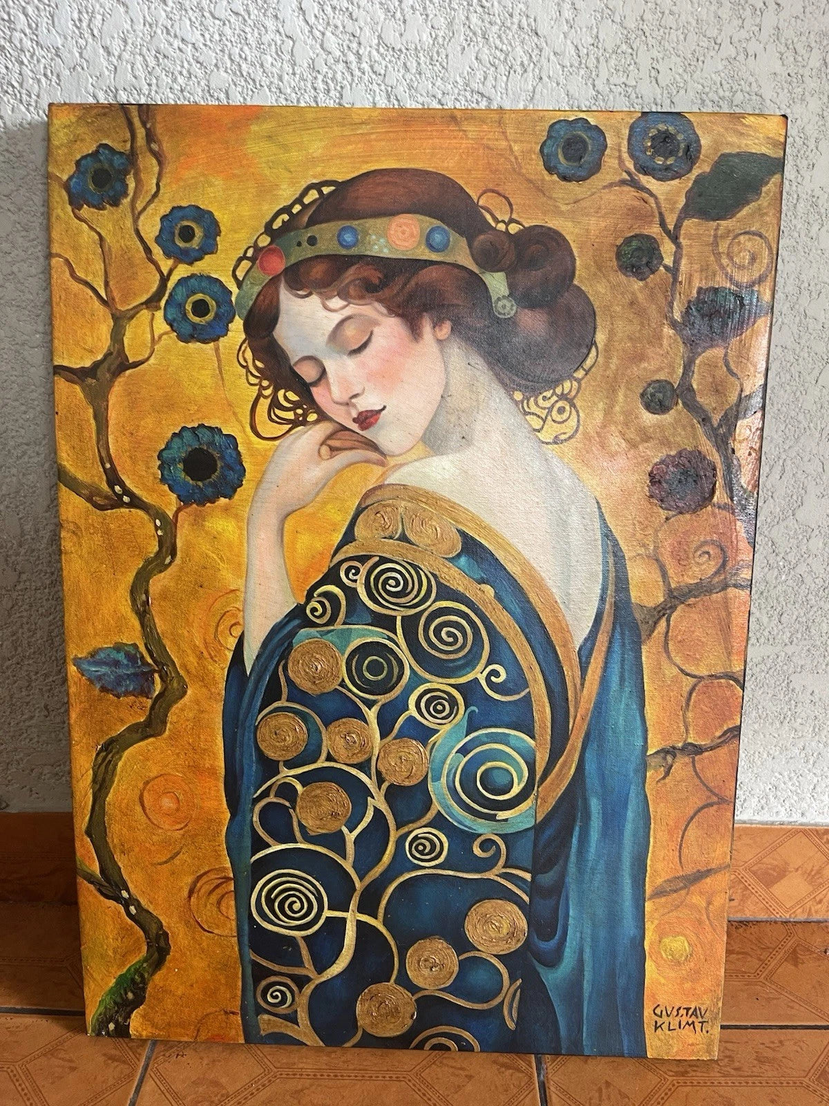 art-decoration-tableau-peinture-huile-toile-portrait feminin-femme-elegante-à la façon de Klimt