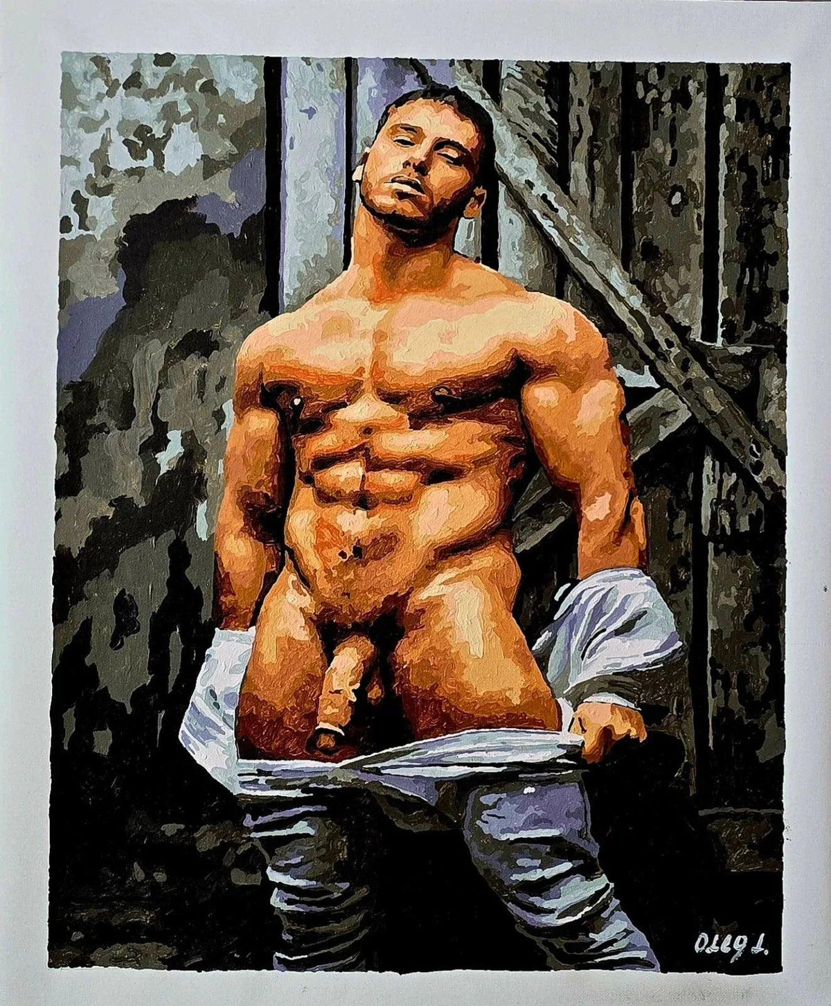 art-decoration-tableau-peinture-huile-toile-portrait-homme-nu-male-tbm-intégrale-LA PORTE DE LA GRANGE - Kikooyou Art Gallery