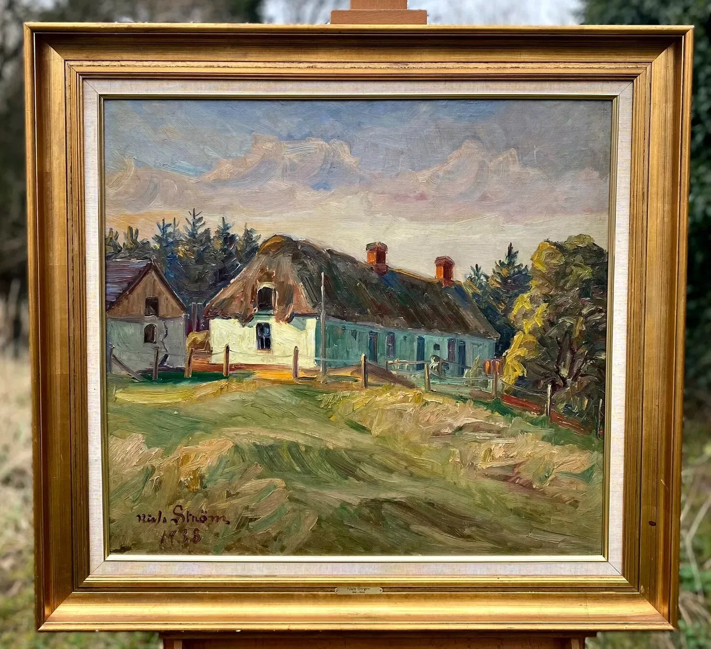 NIELS STROM - été, paysage champêtre avec maisons, tableau huile sur toile - Kikooyou Art Gallery