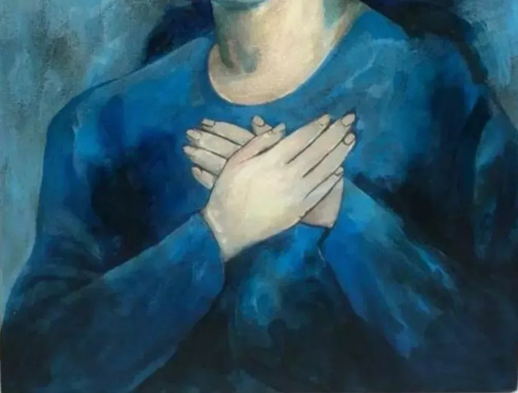 art-decoration-tableau-peinture-huile-toile-portrait-feminin-femme-brune-periode-bleue - Kikooyou Art Gallery