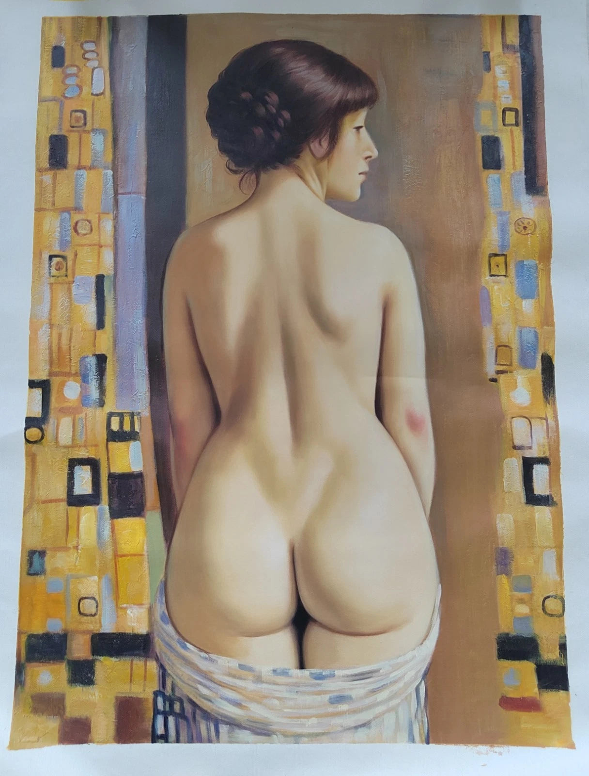 art-decoration-tableau-peinture-huile-toile-portrait-feminin-femme-nue-dos-fesses