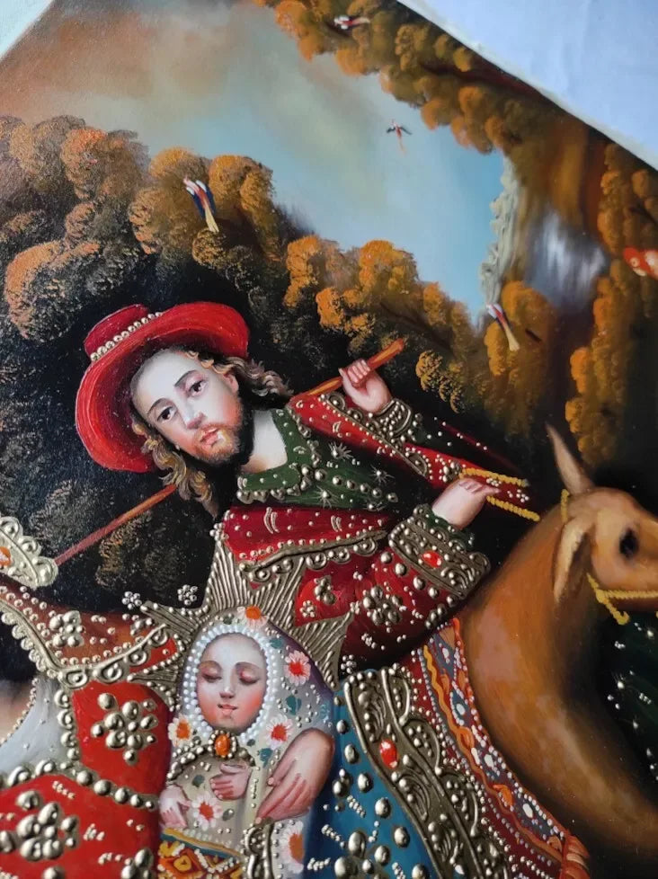 La fuite en Egypte, peinture à l'huile originale, peinte à la main, peinture Cuzco - Kikooyou Art Gallery