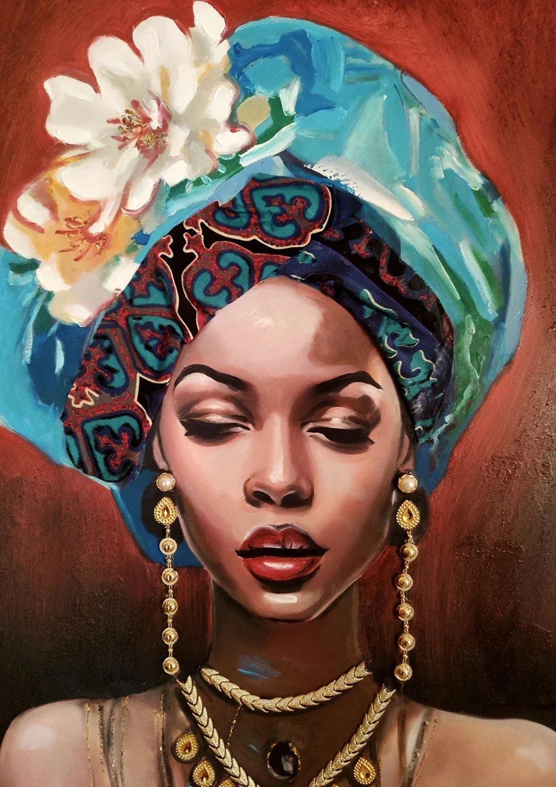 art-decoration-tableau-peinture-huile-toile-portrait-feminin-femme-africaine - Kikooyou Art Gallery