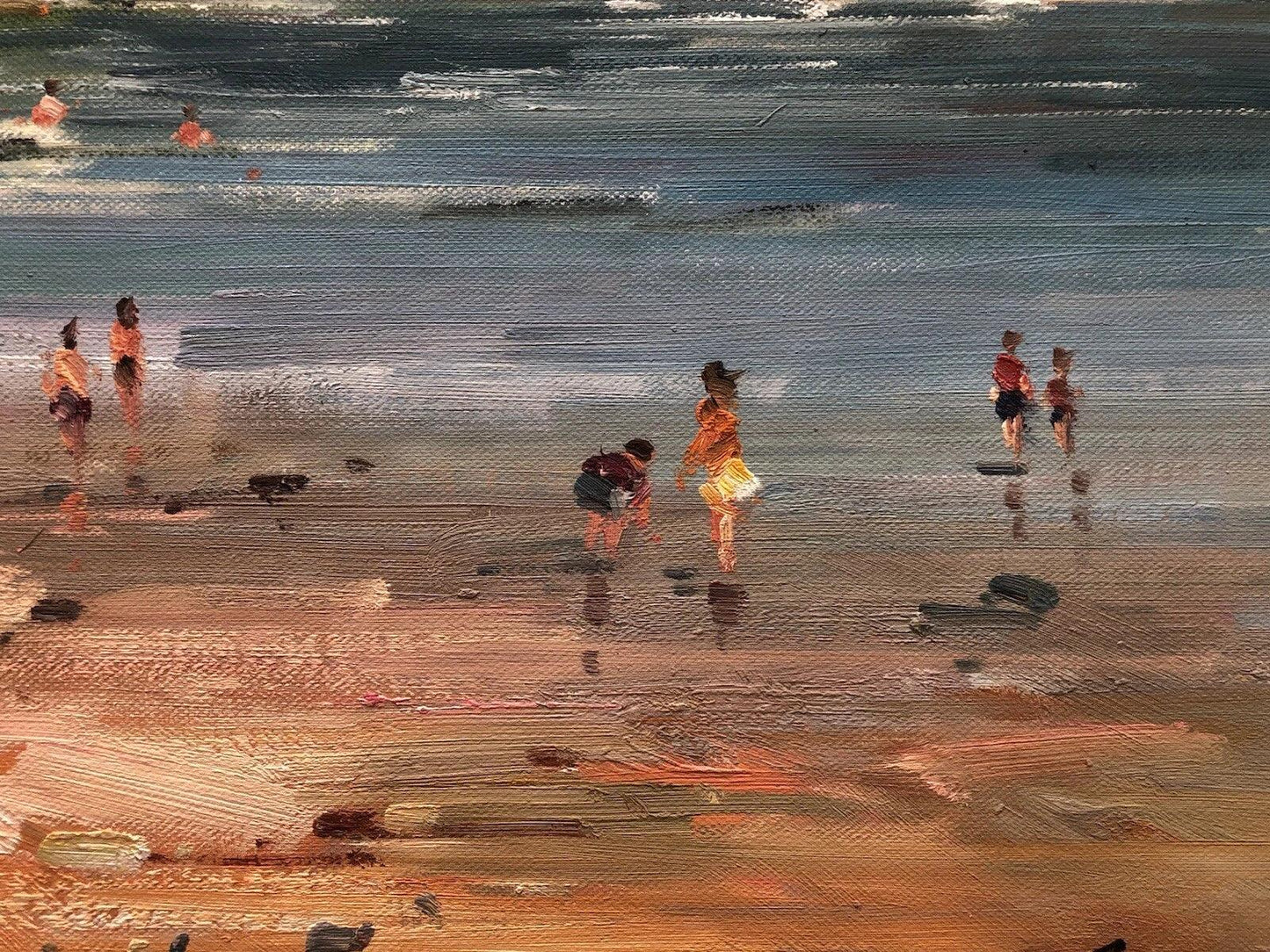 art-decoration-tableau-peinture-huile-toile-paysage-ocean-mer-enfants-plage - Kikooyou Art Gallery