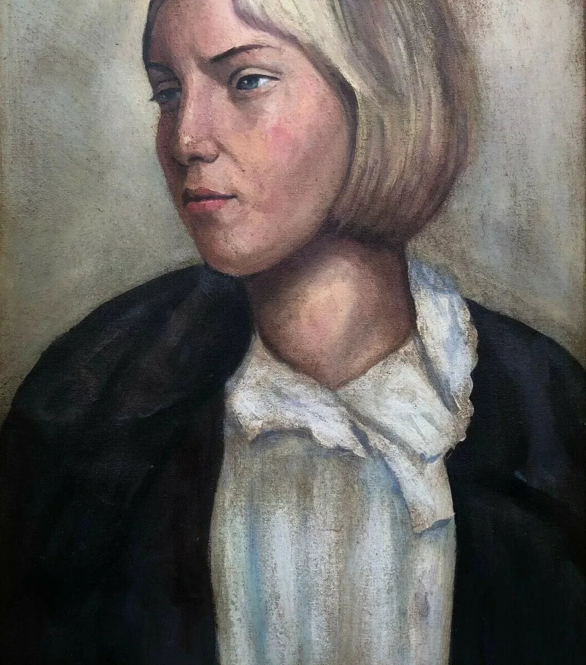 art-decoration-tableau-peinture-huile-toile-portrait-feminin-femme-blonde-pensive - Kikooyou Art Gallery