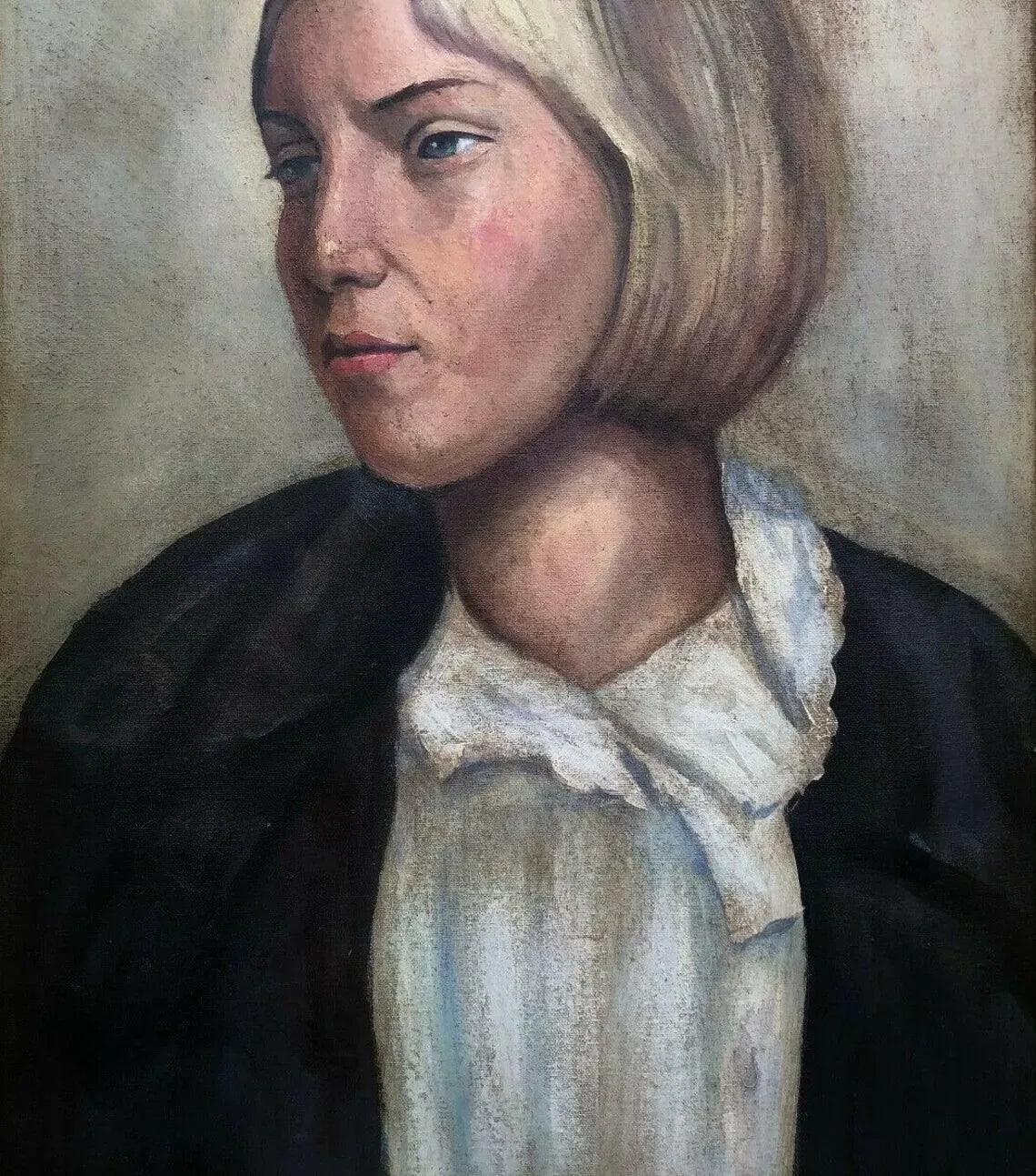 art-decoration-tableau-peinture-huile-toile-portrait-feminin-femme-blonde-pensive - Kikooyou Art Gallery