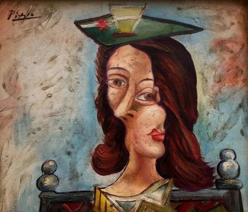 art-moderne-abstrait-portrait-feminin-femme-peinture-huile-toile - Kikooyou Art Gallery