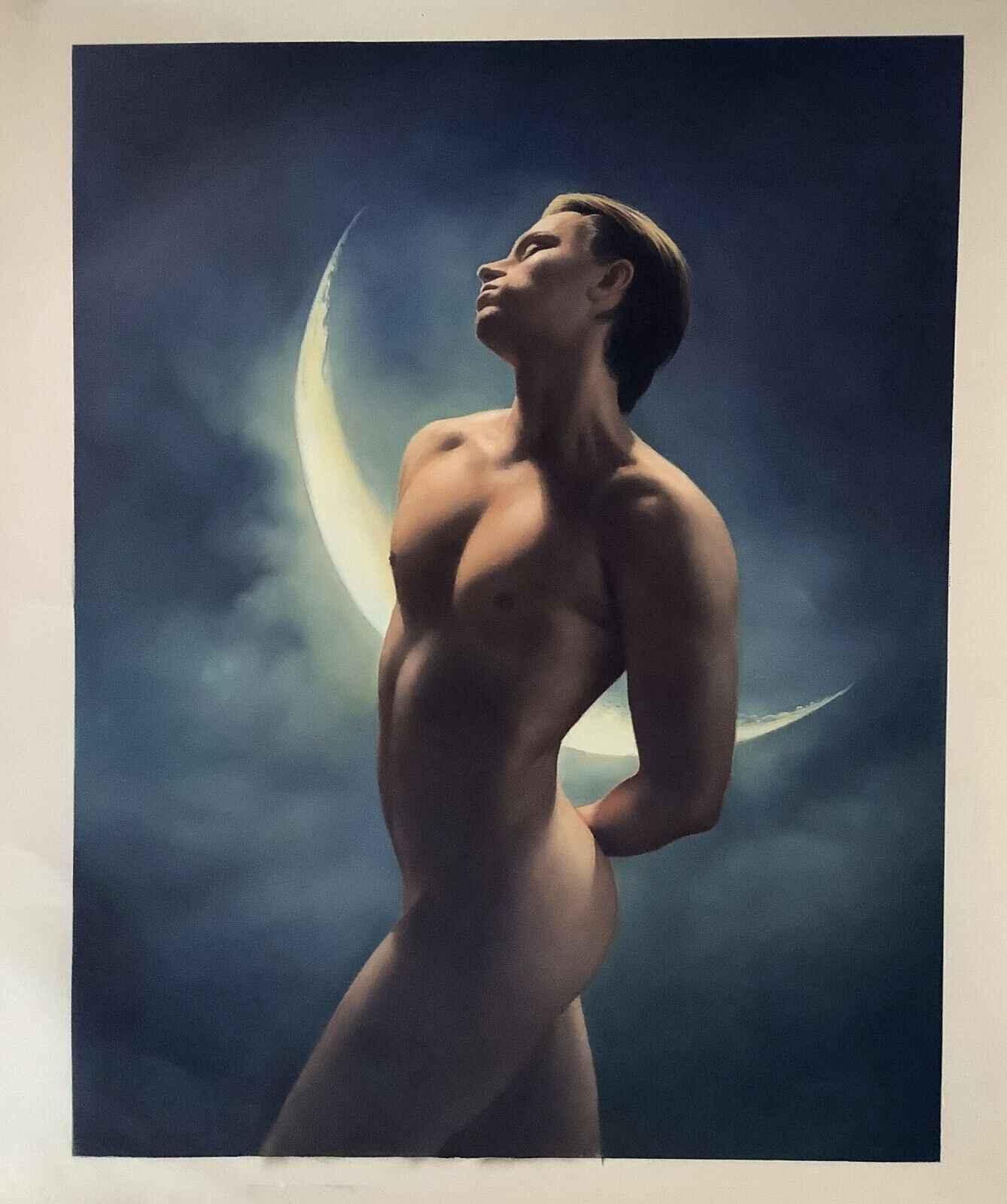 Homme nu peinture érotique huile sur toile originale au clair de lune - Kikooyou Art Gallery