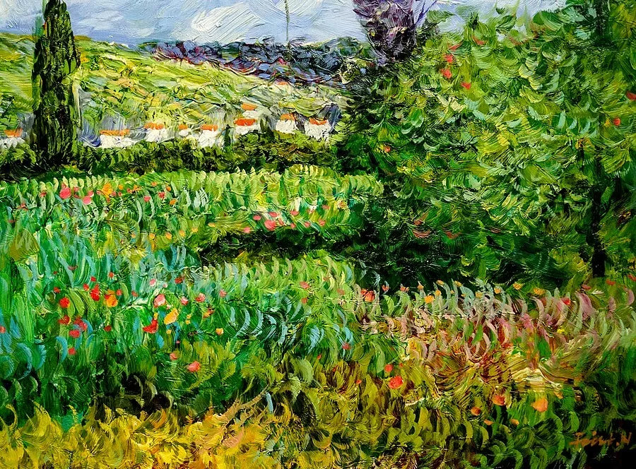 art-decoration-tableau-peinture-huile-toile-paysage-campagne-village - Kikooyou Art Gallery
