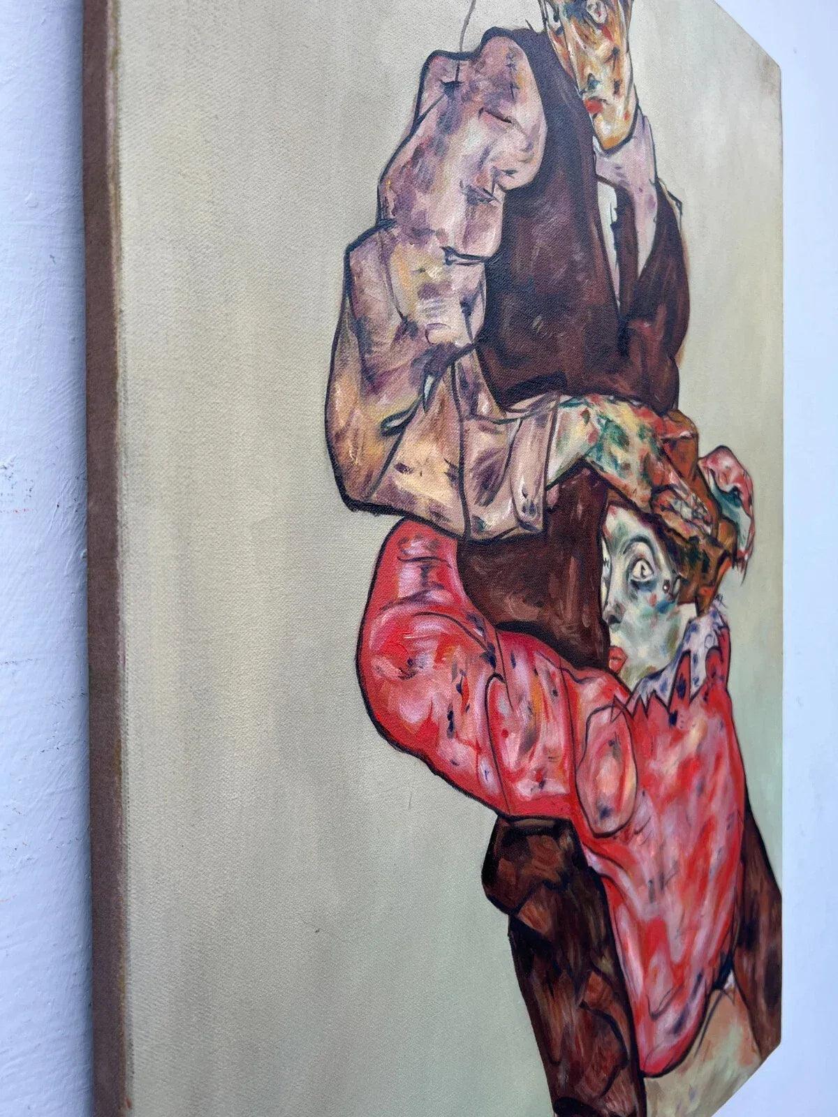 art-decoration-tableau-peinture-huile-toile-moderne-portrait-femme-homme-amants-d'apres Egon Schiele - Kikooyou Art Gallery