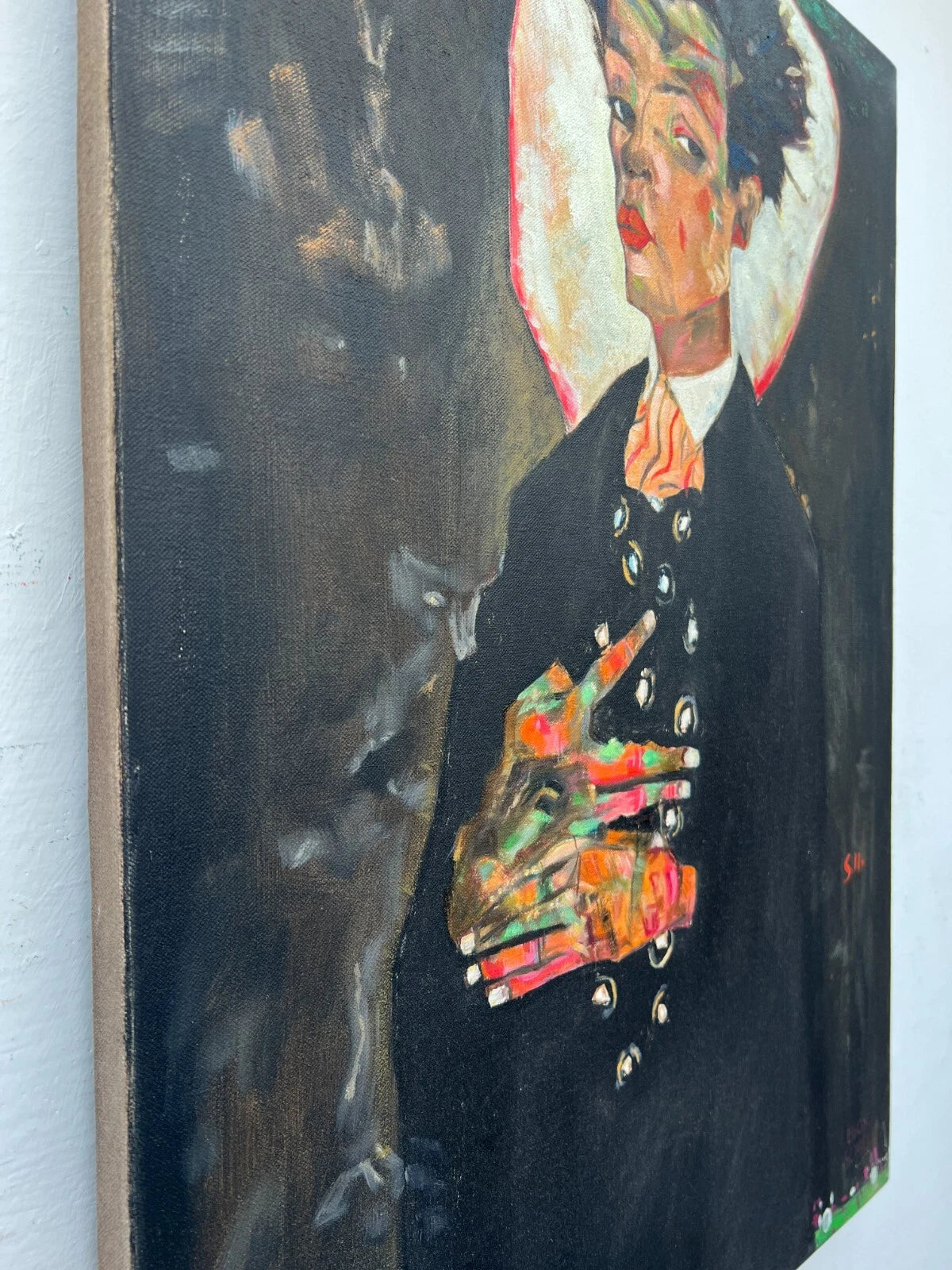 art-decoration-tableau-peinture-huile-toile-moderne-portrait-homme-d'apres Egon Schiele