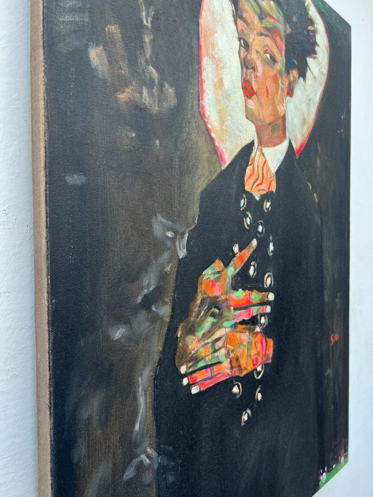 art-decoration-tableau-peinture-huile-toile-moderne-portrait-homme-d'apres Egon Schiele - Kikooyou Art Gallery