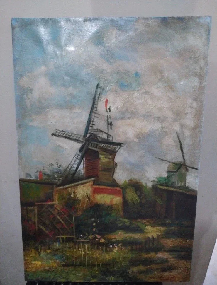 art-decoration-tableau-peinture-huile-toile-paysage-campagne-moulin-vent-d'après Van Gogh - Kikooyou Art Gallery
