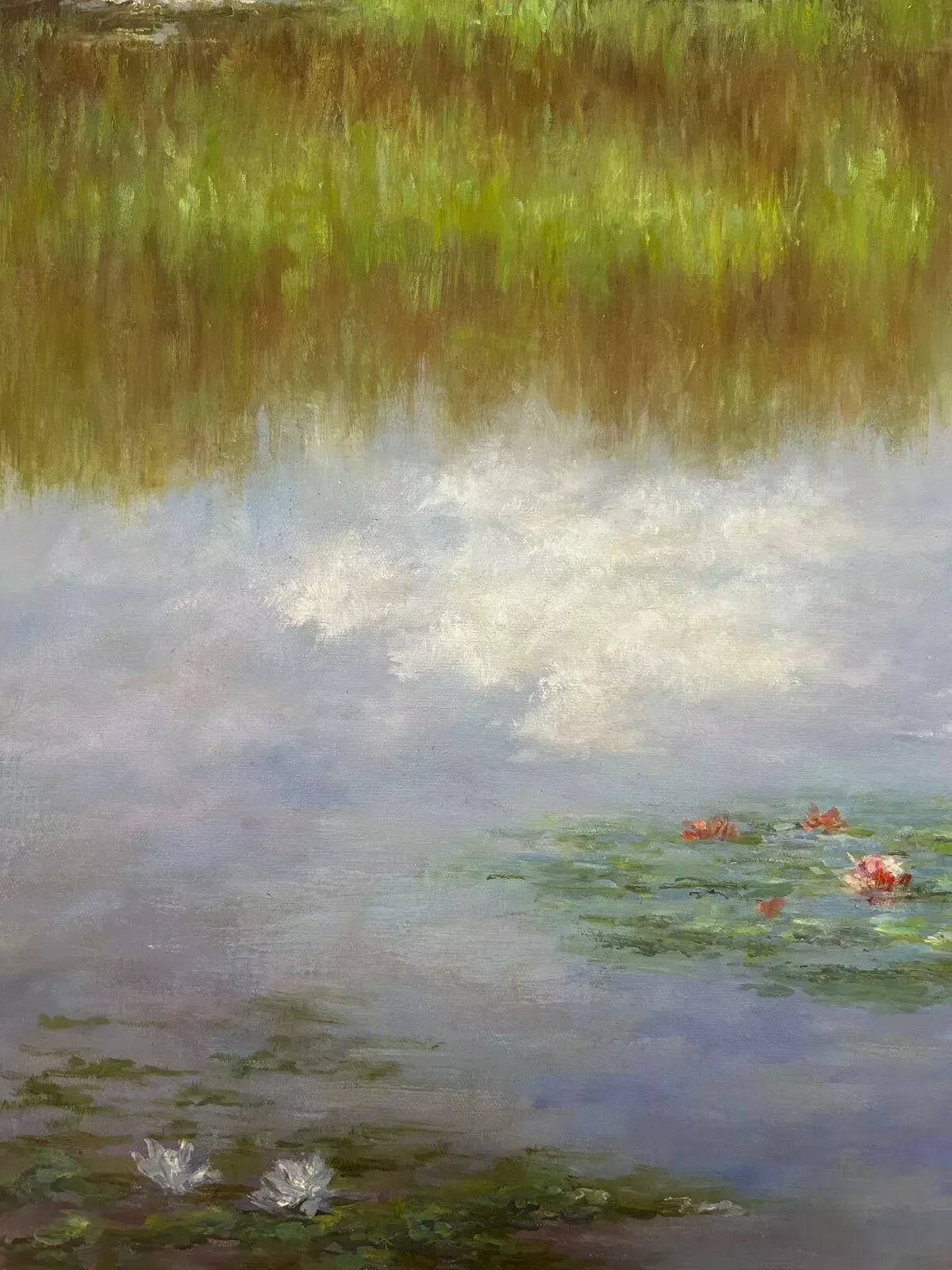 art-paysage-village-etang-nenuphars-Nymphéas-peinture-huile-toile-inspirée de Monet - Kikooyou Art Gallery