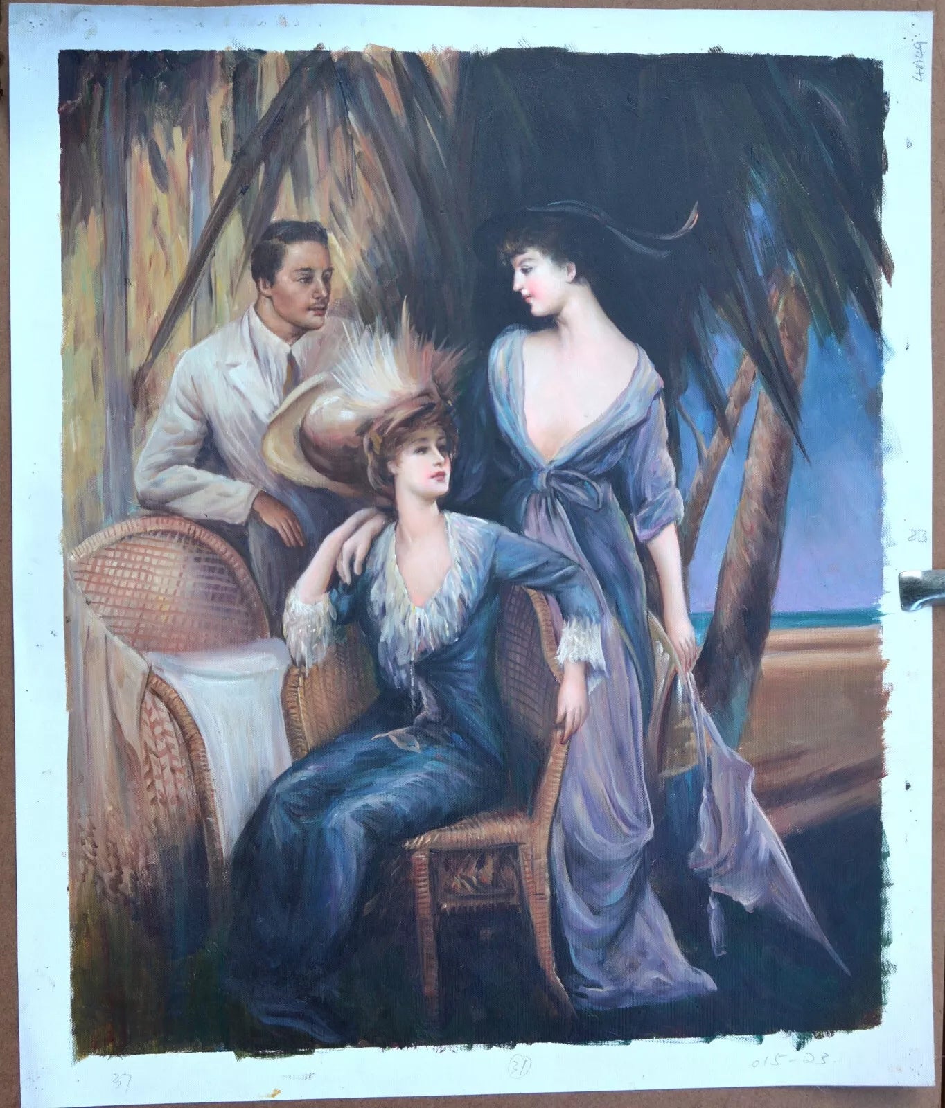 art-decoration-tableau-peinture-huile-toile-scene-vie-personnages-tropiques