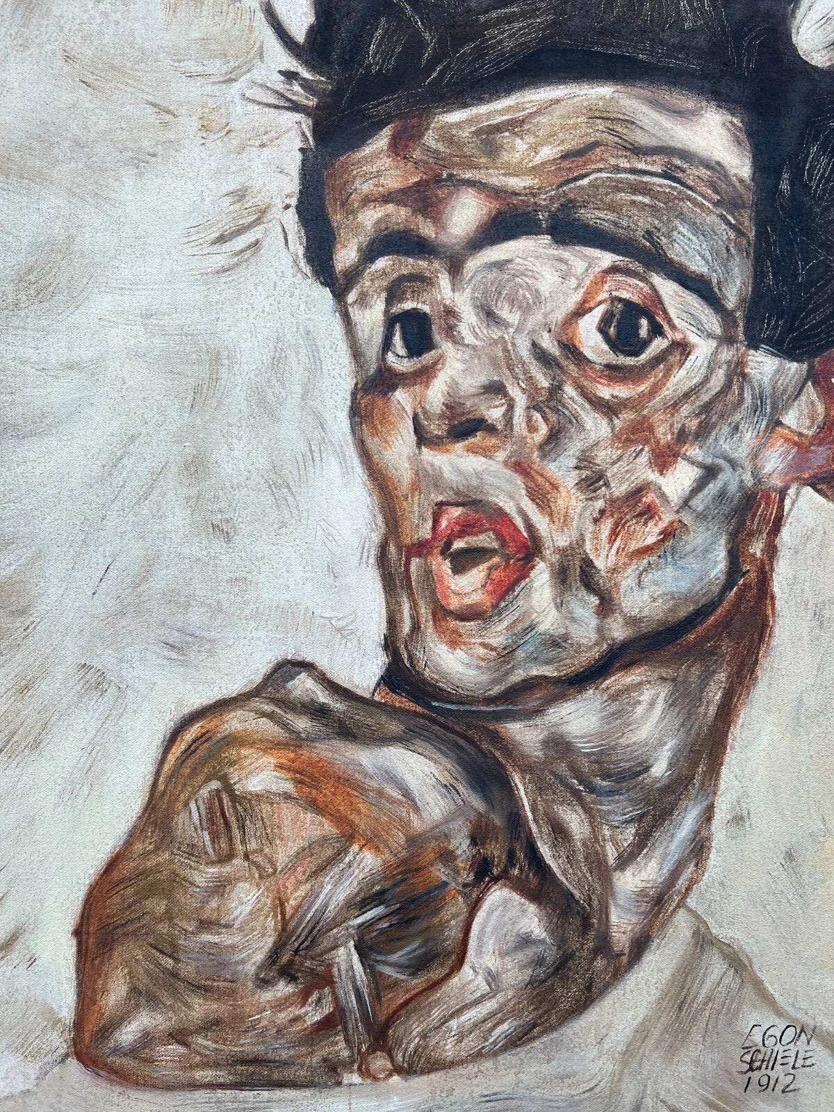 art-decoration-tableau-peinture-huile-toile-moderne-portrait-jeune-homme-d'apres Egon Schiele