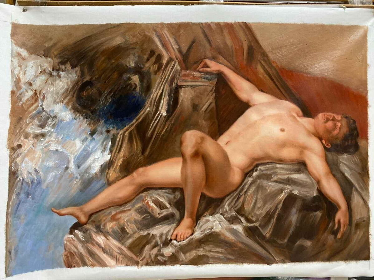 Homme nu peinture huile sur toile originale - Kikooyou Art Gallery