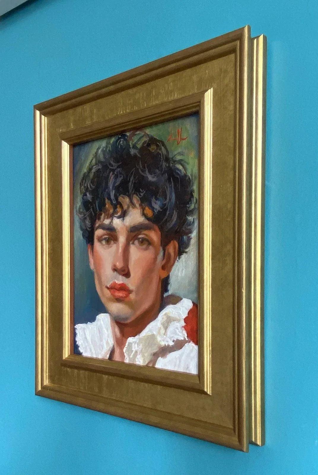 Tableau huile original portrait d'homme jeune homme aux cheveux foncés, J Smith. Encadré - Kikooyou Art Gallery