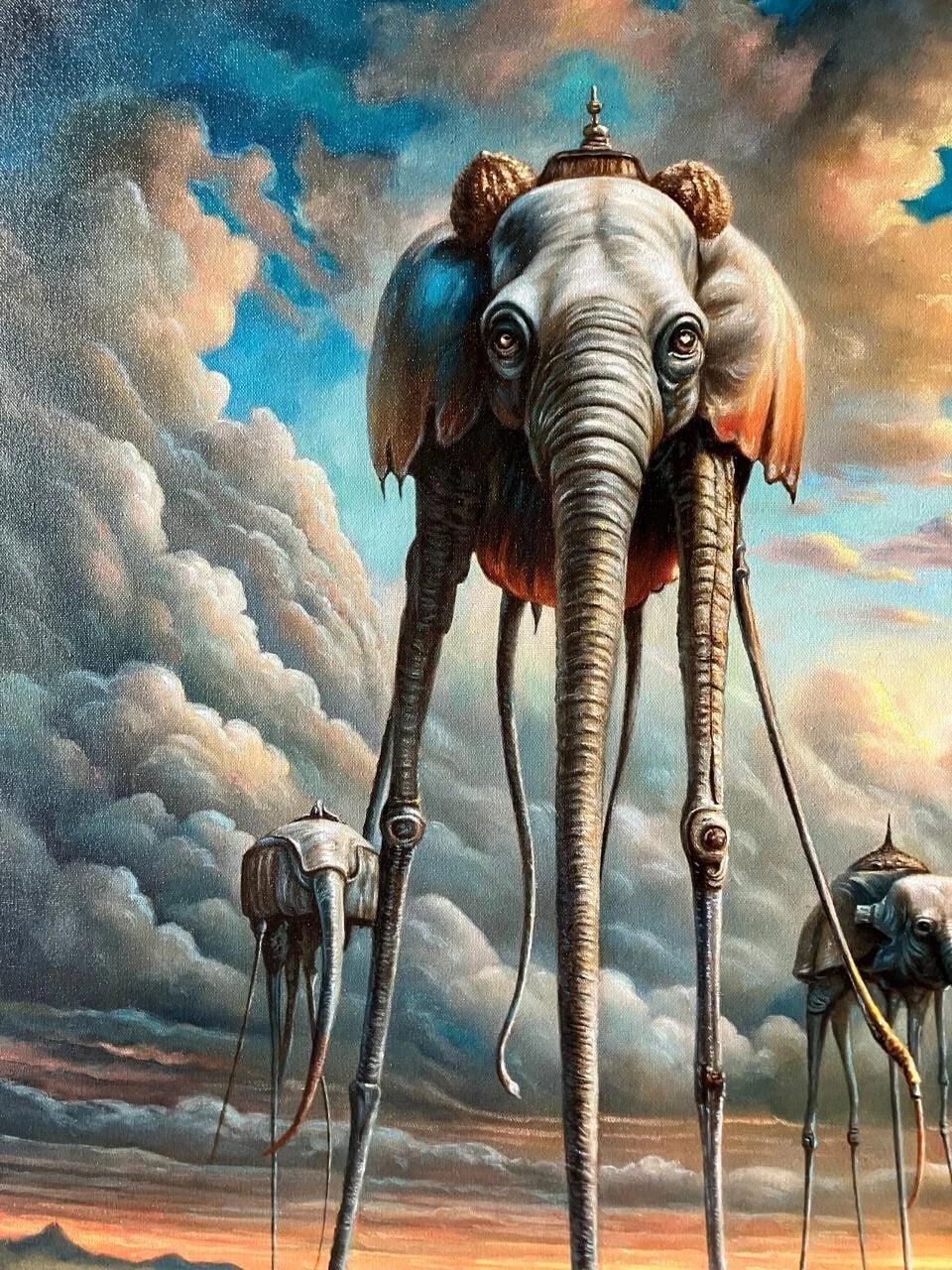 art-decoration-scene-elephant-surrealisme-peinture-huile-toile - Kikooyou Art Gallery