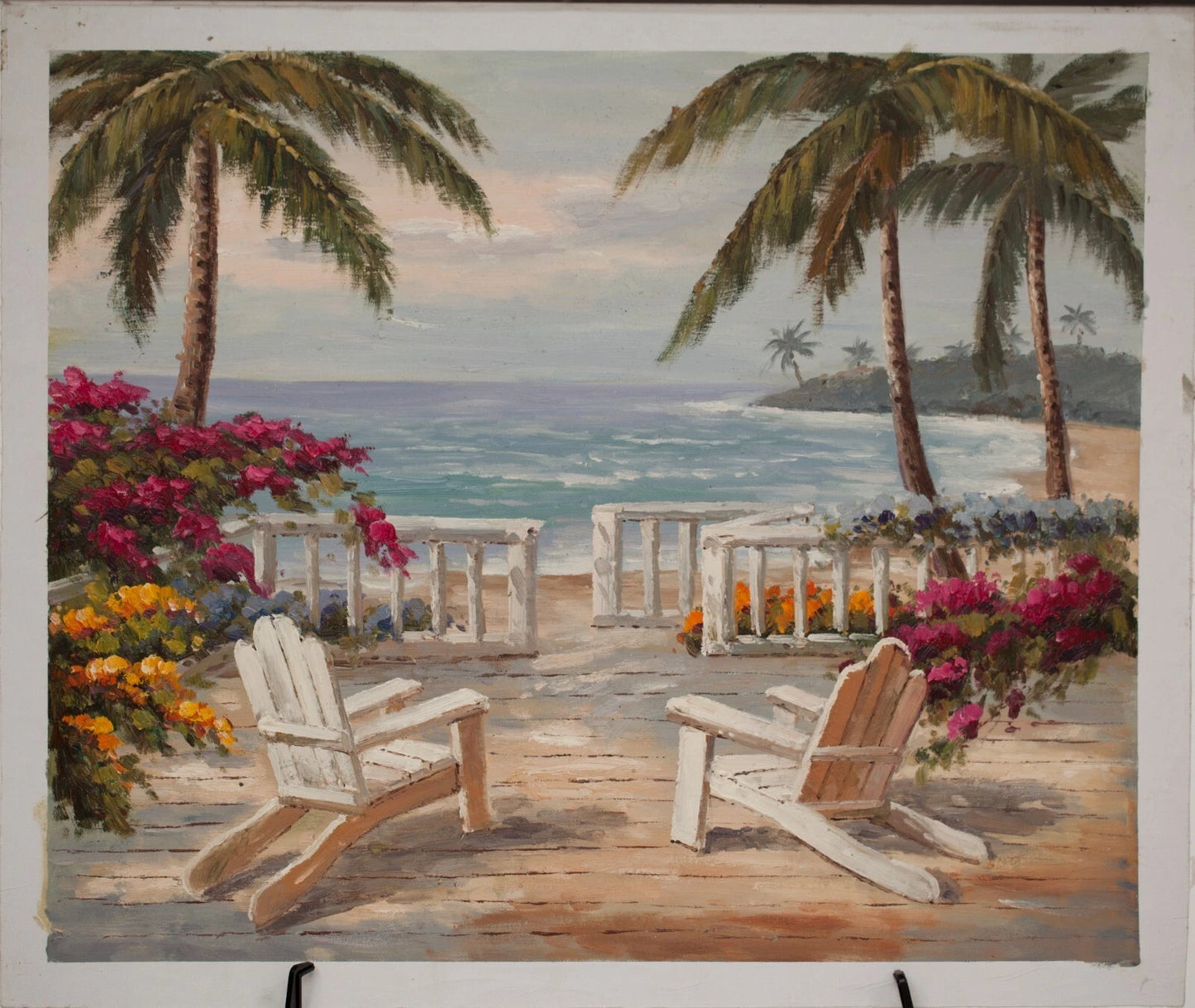 Maison de plage espagnole peinture huile sur toile - Palmiers Impressionnisme Originale