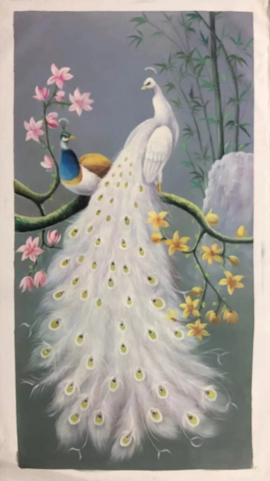 art-decoration-tableau-peinture-huile-toile-animal-oiseaux-paons