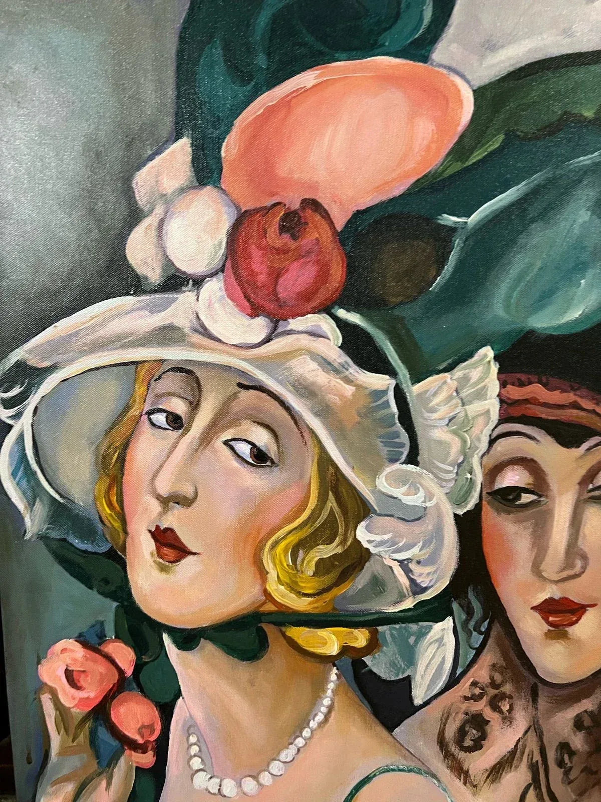 art-decoration-tableau-peinture-huile-toile-moderne-portrait-feminin-femmes-chapeau - Kikooyou Art Gallery