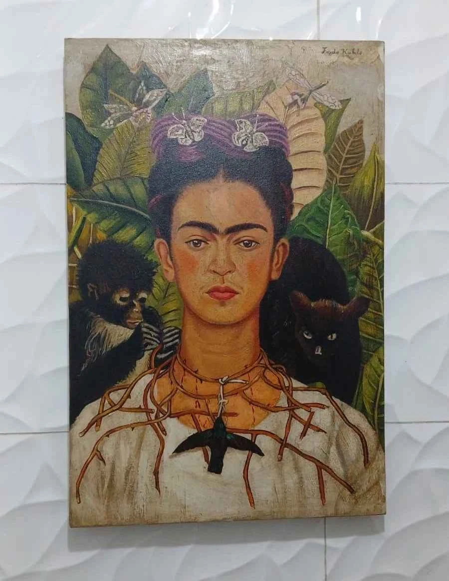 art-moderne-portrait-Frida-Khalo-singes-peinture-huile-toile