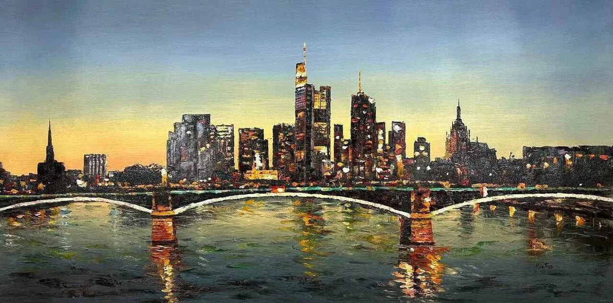 Ölgemälde 60x120 Skyline Stadt City Frankfurt handgemalt Öl auf Leinwand - Kikooyou Art Gallery