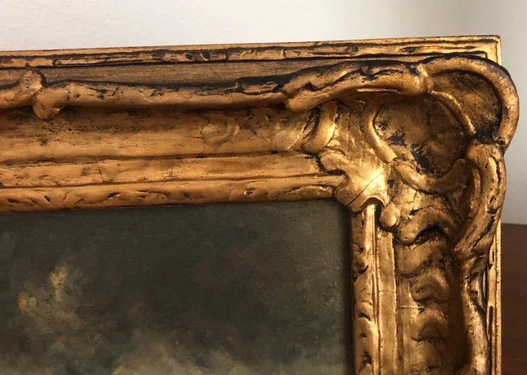 Tableau ancien huile origine tempête sauvage côte mer avec chevaux wagons Ecosse signé - Kikooyou Art Gallery