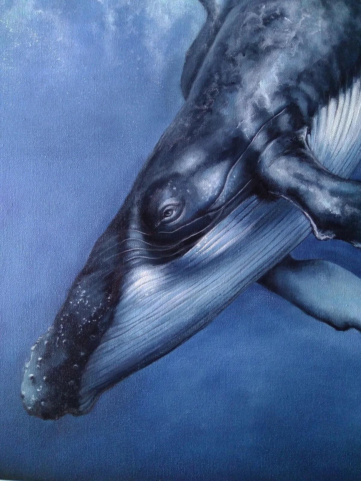 Grande huile de baleine à bosse peinture originale océan mer oeuvre d'art sous l'eau - Kikooyou Art Gallery