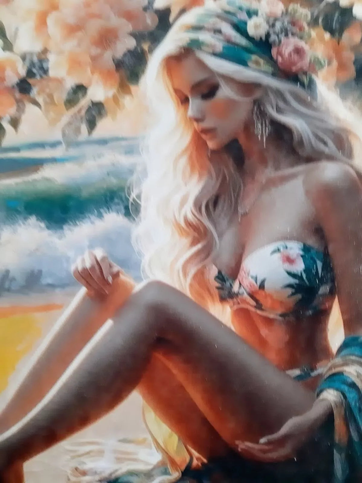 art-decoration-erotique-tableau-peinture-huile-toile-femme-denudée-blonde-bain