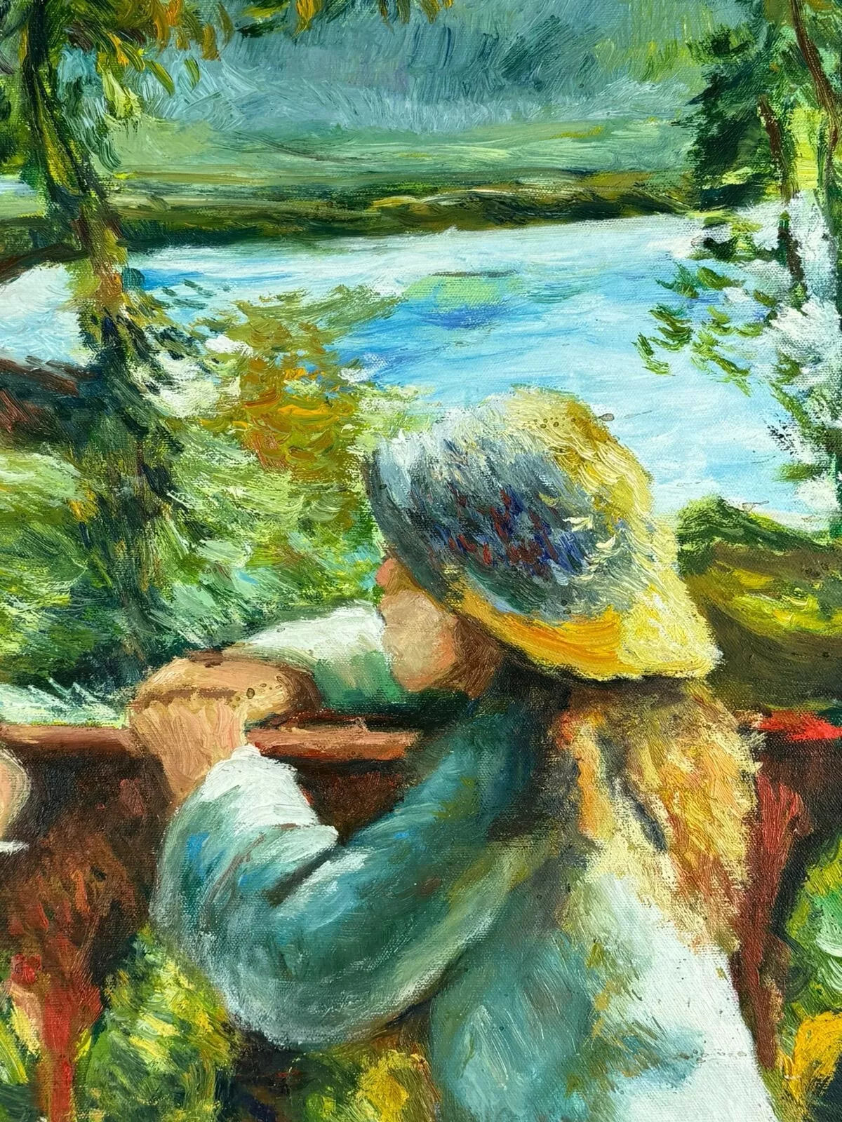 art-decoration-tableau-peinture-huile-toile-scene-personnages-bord-riviere