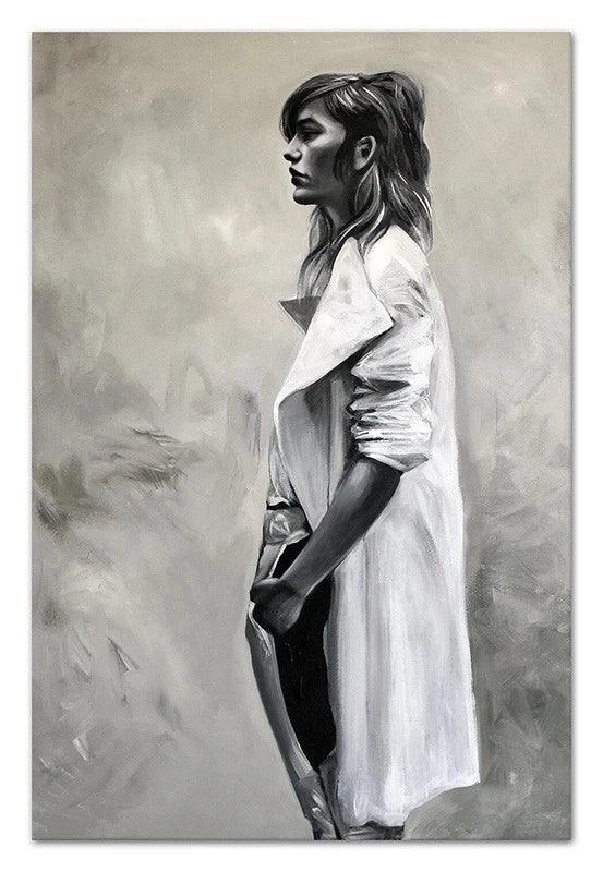 art-Portrait-feminin-noir-blanc-jeune-femme-peinture huile sur toile
