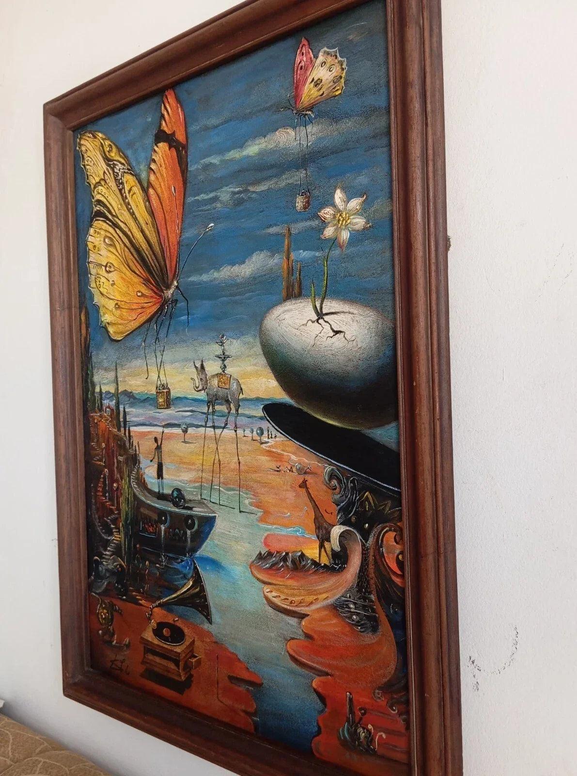 art-decoration-tableau-peinture-huile-toile-surrealisme-papillon - Kikooyou Art Gallery