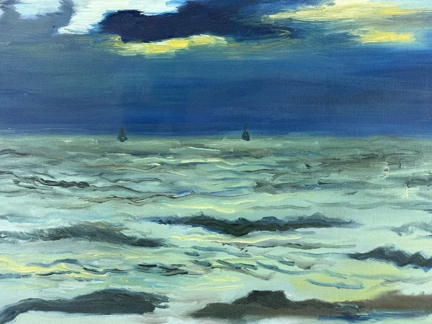 art-decoration-tableau-peinture-huile-toile-paysage-marin-mer-ocean-vagues-bateaux - Kikooyou Art Gallery