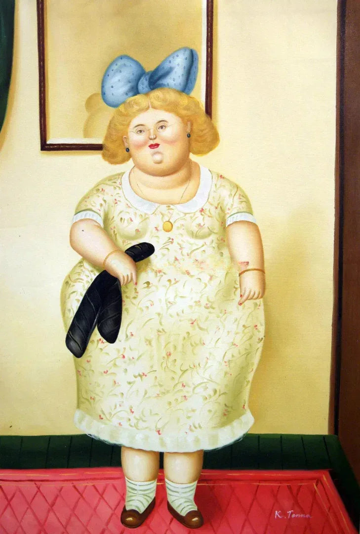 art-decoration-tableau-peinture-huile-toile-portrait-femme-forte-corpulente-d'apres Botero (Copie) - Kikooyou Art Gallery
