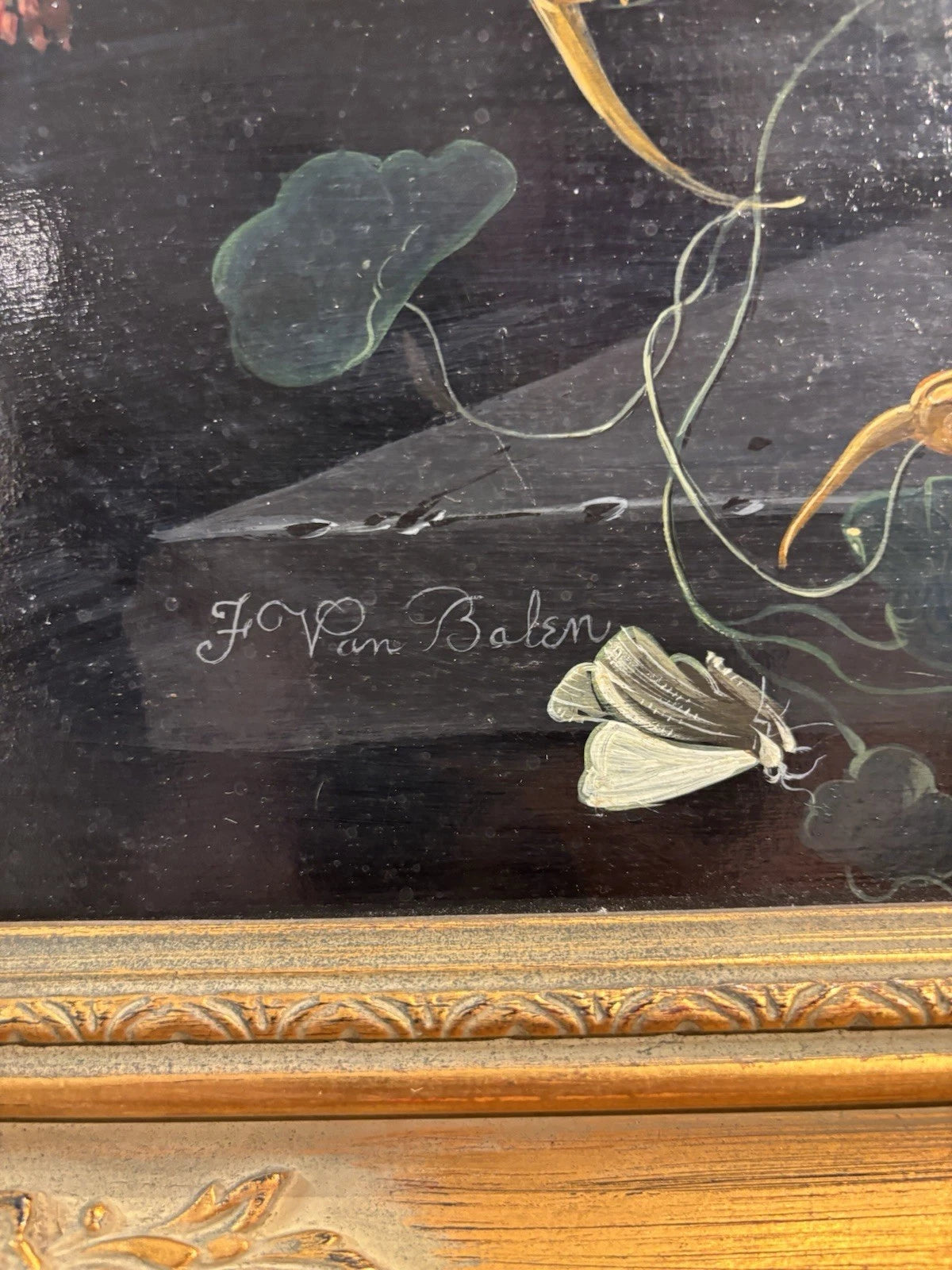 TRES BELLE PEINTURE HUILE ORIGINALE F VAN BALEN fleurs XXème CADRE DORÉ