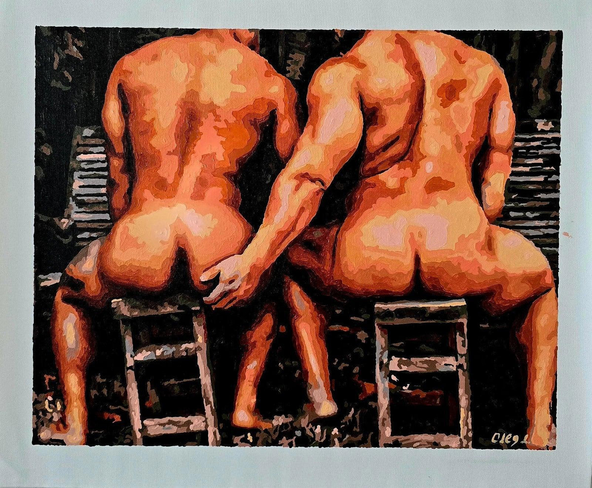 art-decoration-tableau-peinture-huile-toile-portrait-homme-nu-male-tbm-intégrale-BENCH TALK - Kikooyou Art Gallery