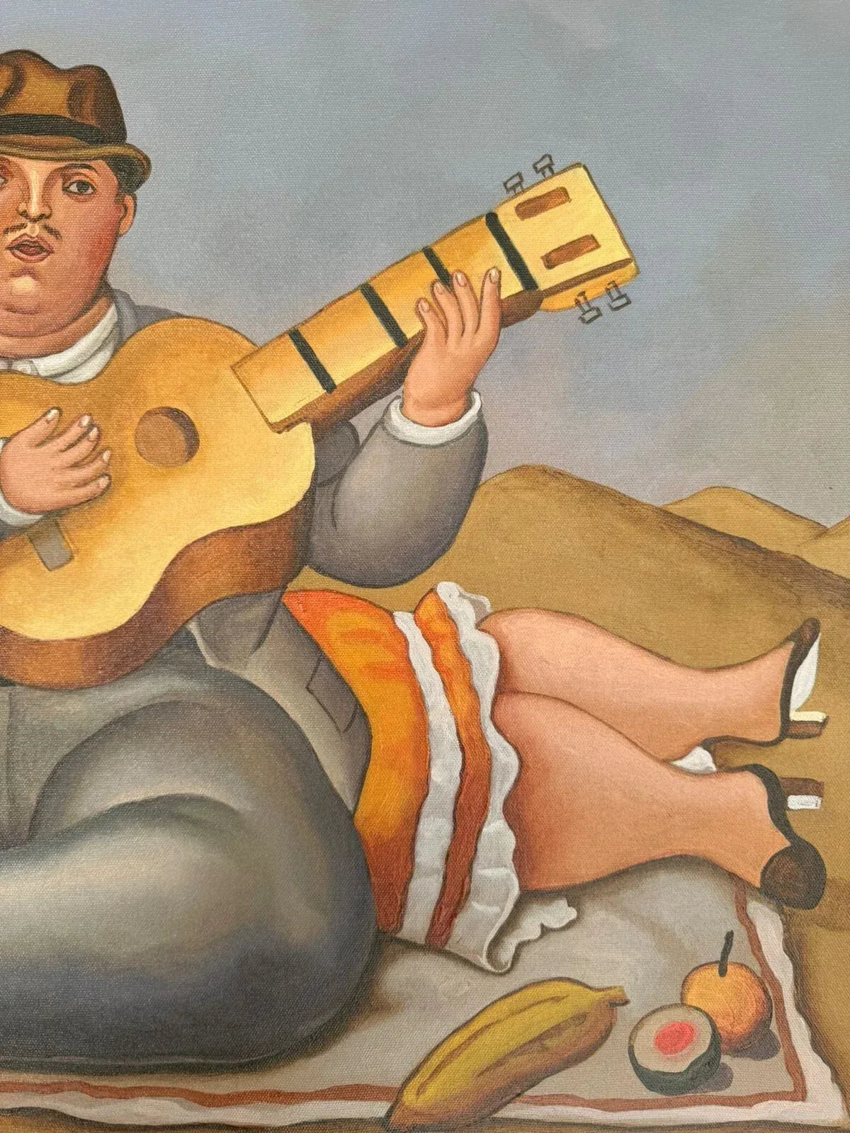 art-decoration-tableau-peinture-huile-toile-scene-piquenique-guitare-fat-d'apres Botero - Kikooyou Art Gallery