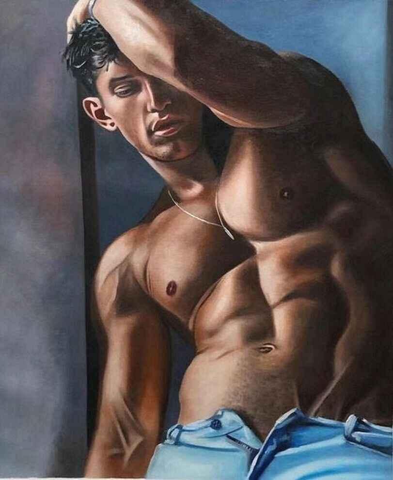 art décoration tableau peinture homme torse nu sur toile - Kikooyou Art Gallery