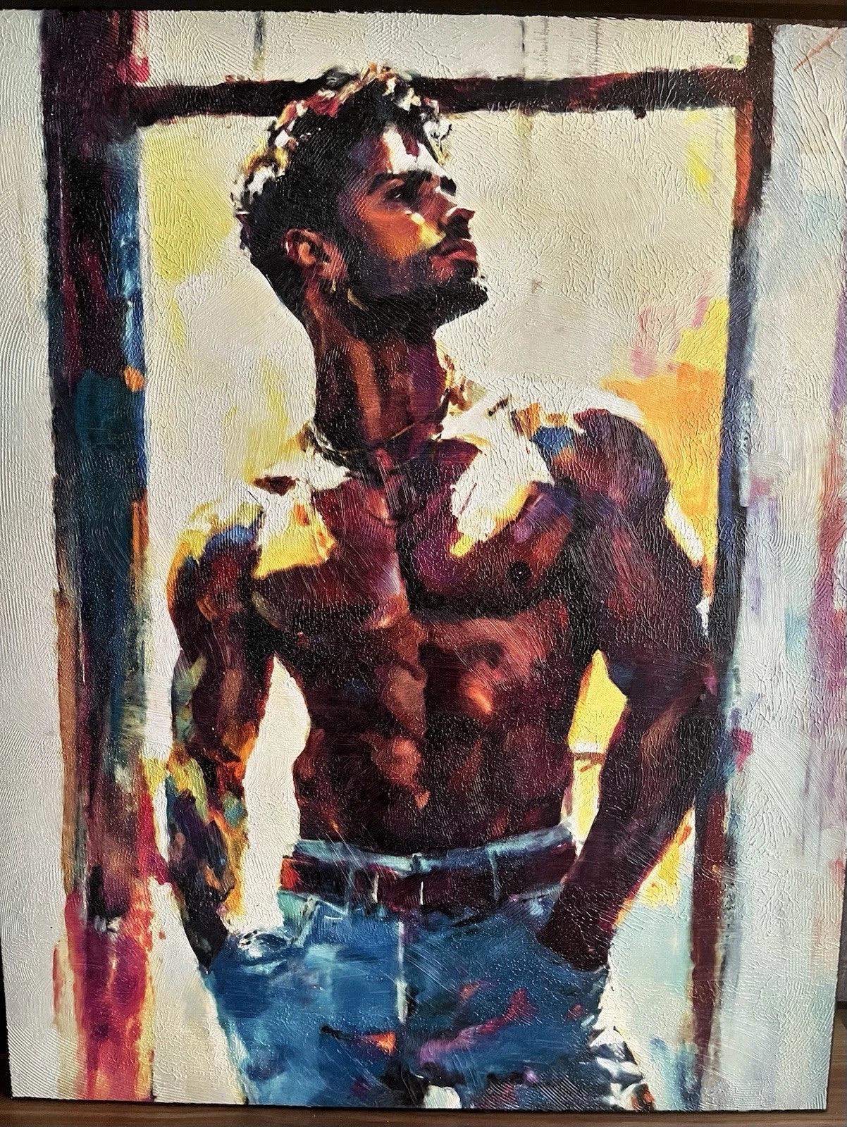 art-portrait-masculin-homme-torse-nu-peinture-huile-toile - Kikooyou Art Gallery