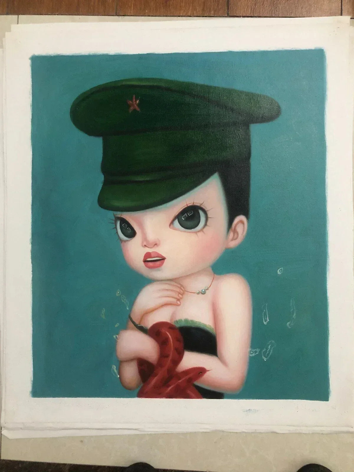 art-decoration-tableau-peinture-huile-toile-portrait-fille-gros-yeux - Kikooyou Art Gallery