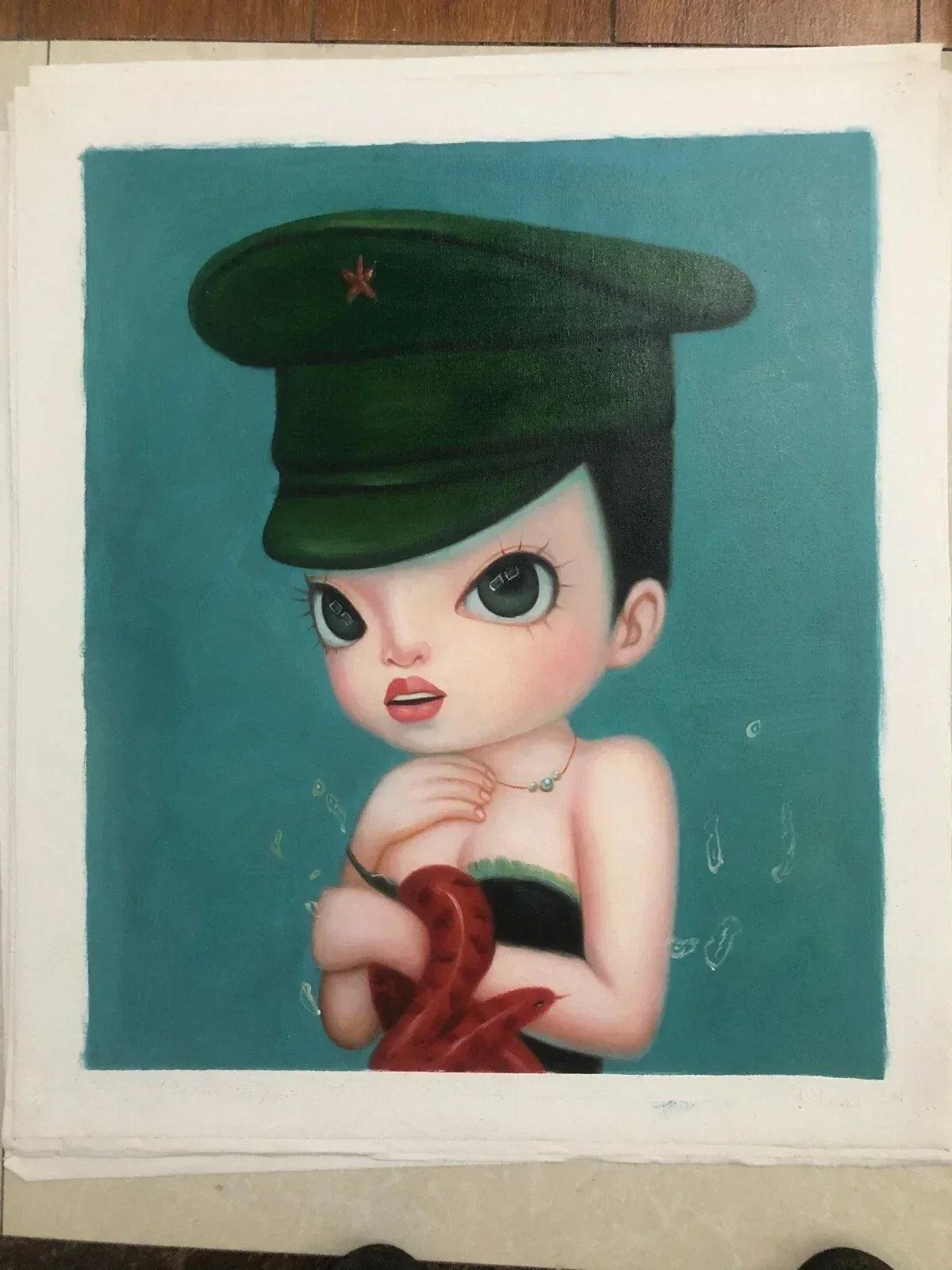 art-decoration-tableau-peinture-huile-toile-portrait-fille-gros-yeux - Kikooyou Art Gallery