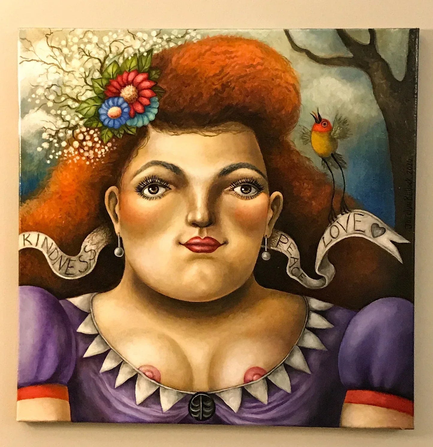 art-moderne-decoration-tableau-peinture-huile-toile-portrait-feminin-femme-rousse-poitrine-tetons - Kikooyou Art Gallery